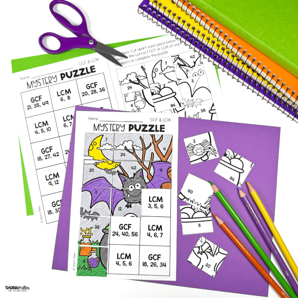 Halloween Math Free GCF LCM Puzzle
